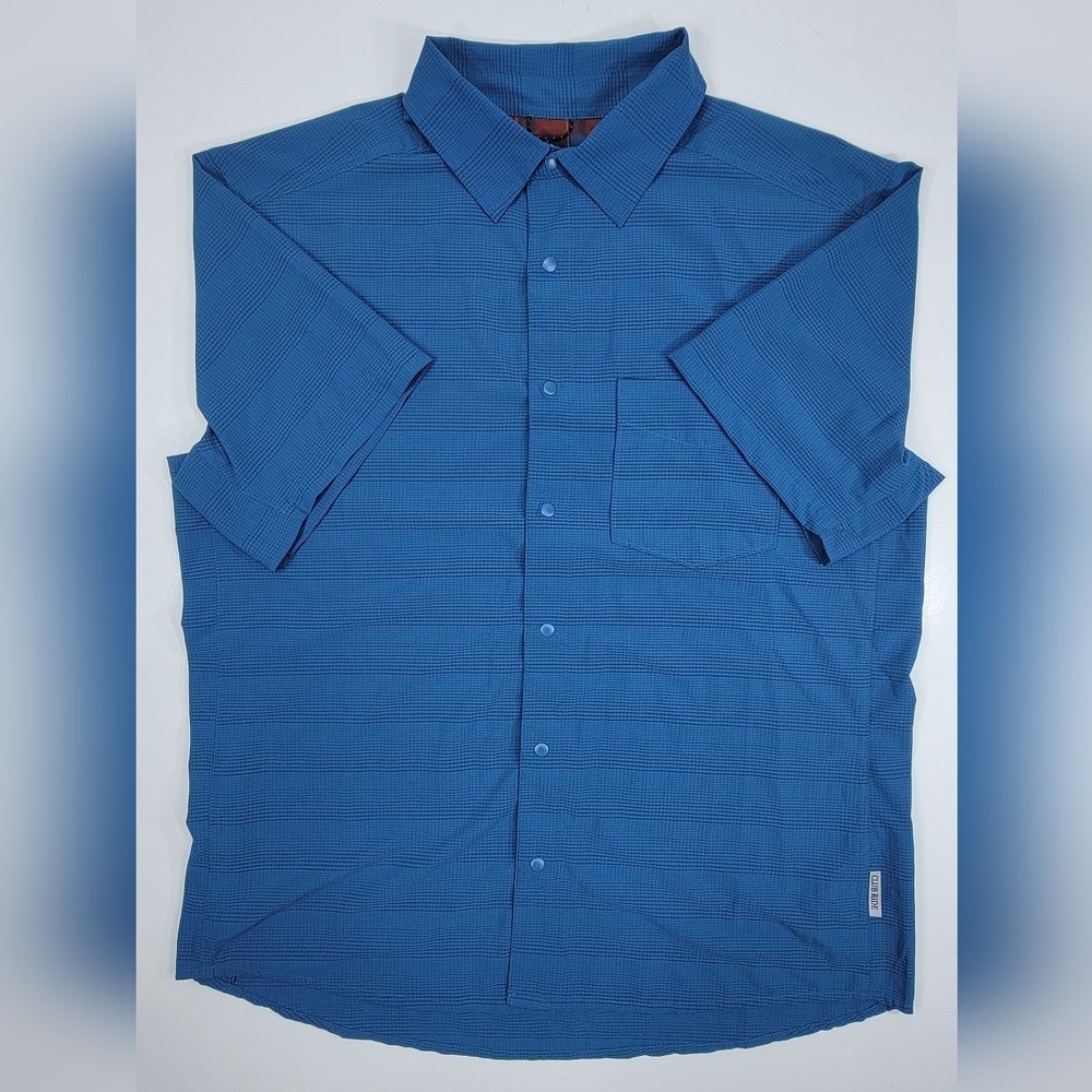 Club Ride Short Sleeve Snap Shirt Men Medium Breathable Cycling Zip Pocket Blue